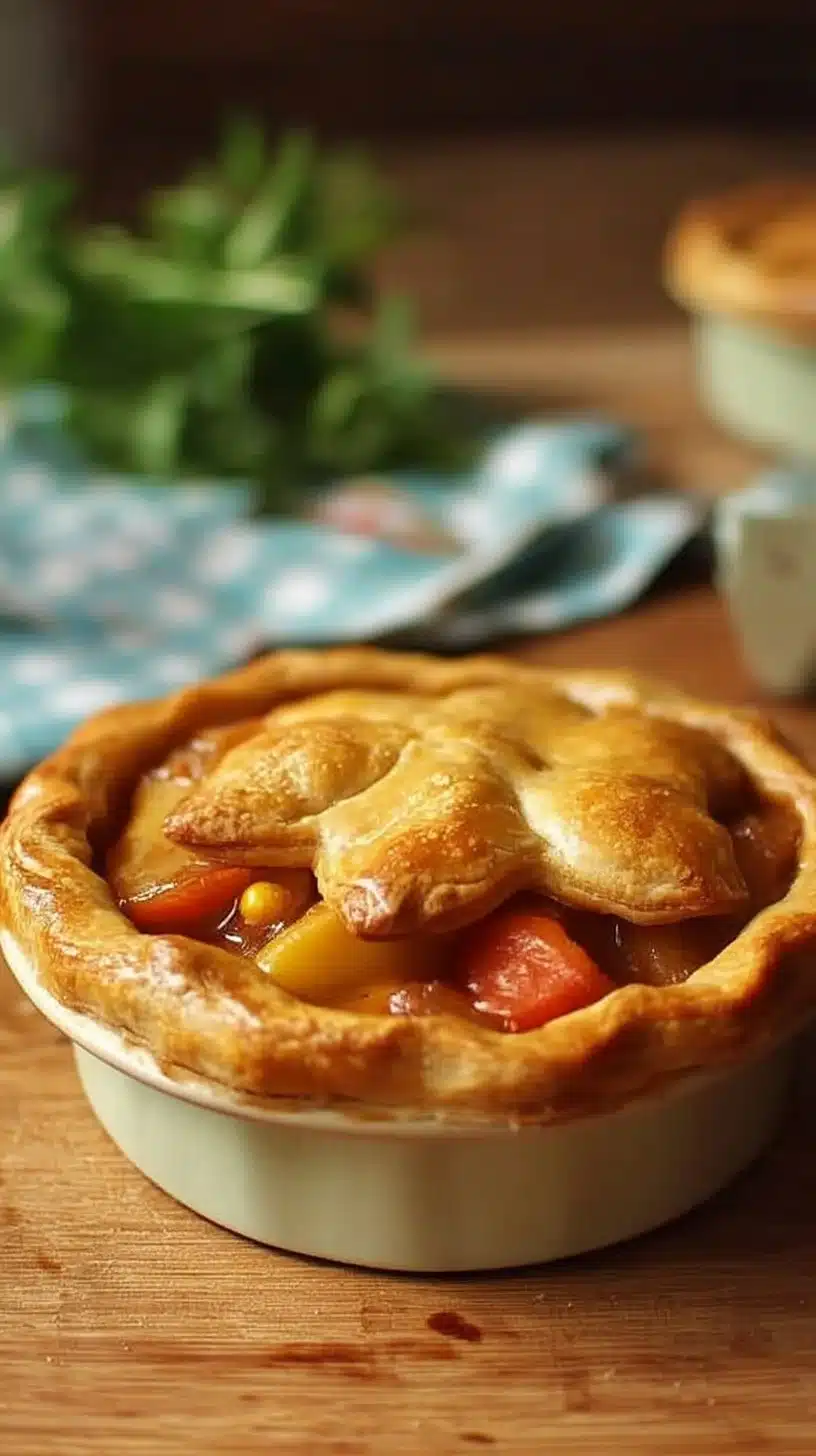 Sweet and Sour Chicken Pot Pie 1 Sweet and Sour Chicken Pot Pie garnished and served in a baking dish