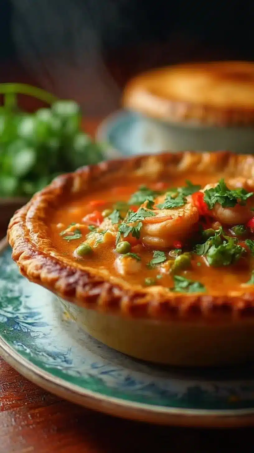 Thai Chicken Pot Pie 1 Thai Chicken Pot Pie ready to serve, featuring a golden crust and vibrant filling.