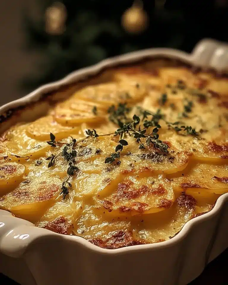 Creamy scalloped potatoes baked to perfection for a festive Christmas dinner