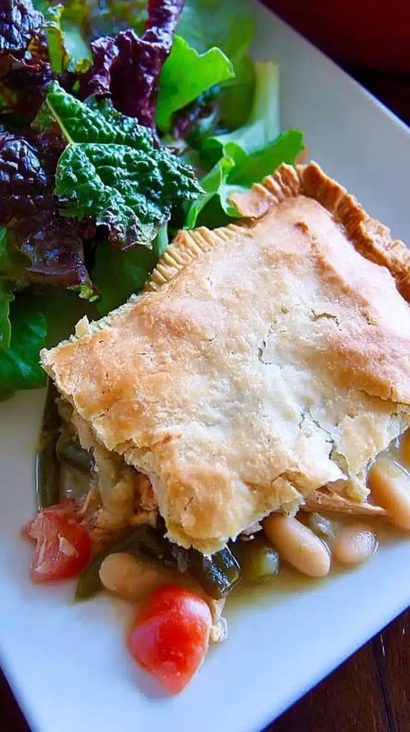 Tuscan Chicken Pot Pie 1 A delicious Tuscan Chicken Pot Pie with golden crust and fresh ingredients.