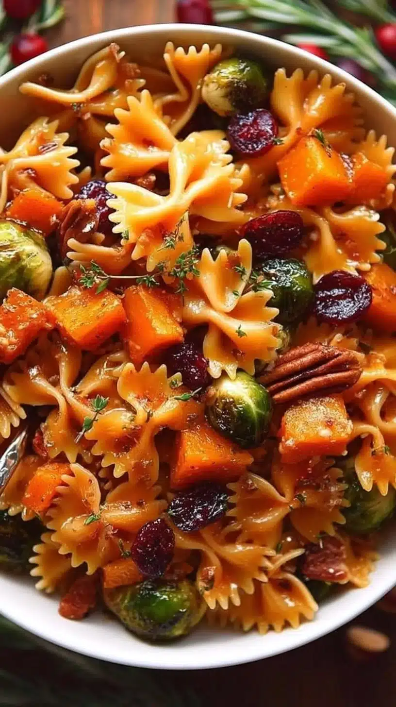Butternut Squash Pasta Salad 1 Delicious butternut squash pasta salad garnished with fresh herbs