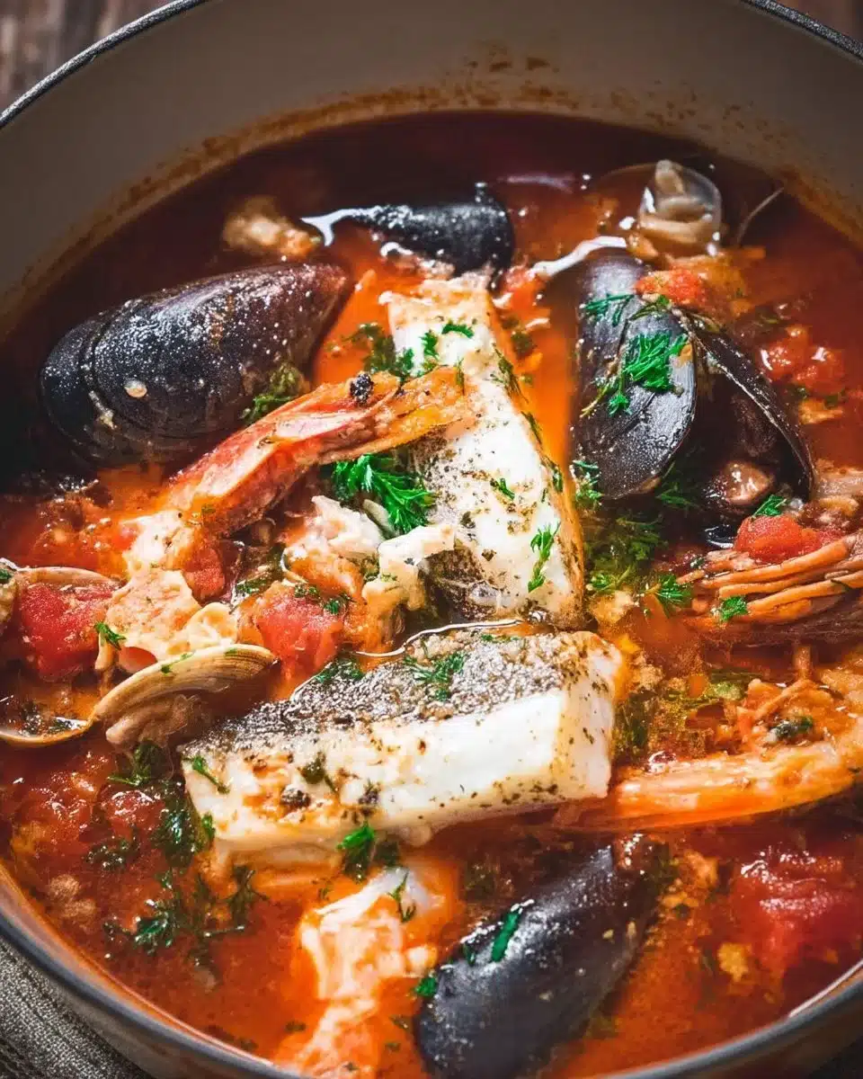 Cioppino 1 Bowl of Cioppino, a flavorful seafood stew with shrimp and clams.