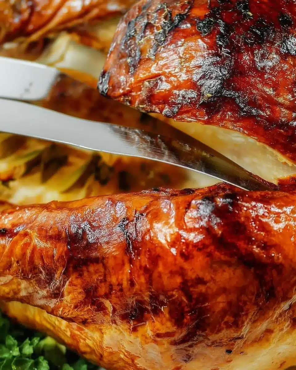 Oven Roasted Turkey Recipe 1 Oven roasted turkey garnished with herbs and served on a festive table