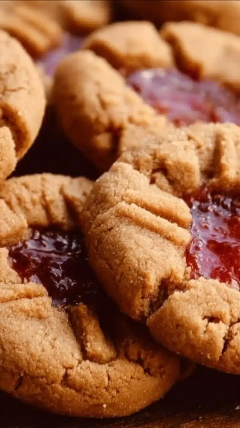 Sourdough peanut butter and jelly cookies arranged on a plate.
