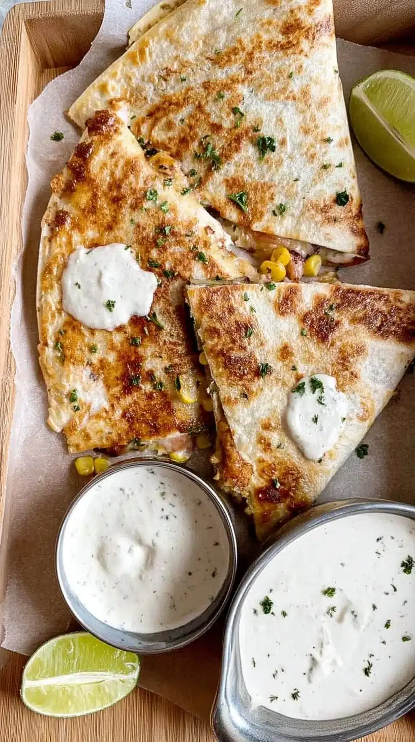 20-Minute Cheesy Elote Quesadilla with Cumin Lime Crema