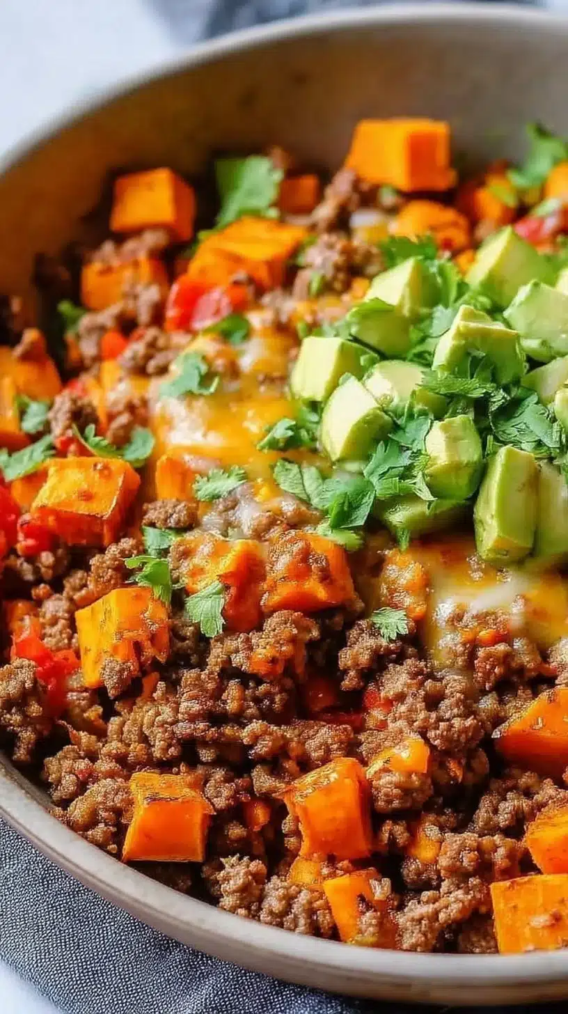 Southwest Ground Beef and Sweet Potato Skillet