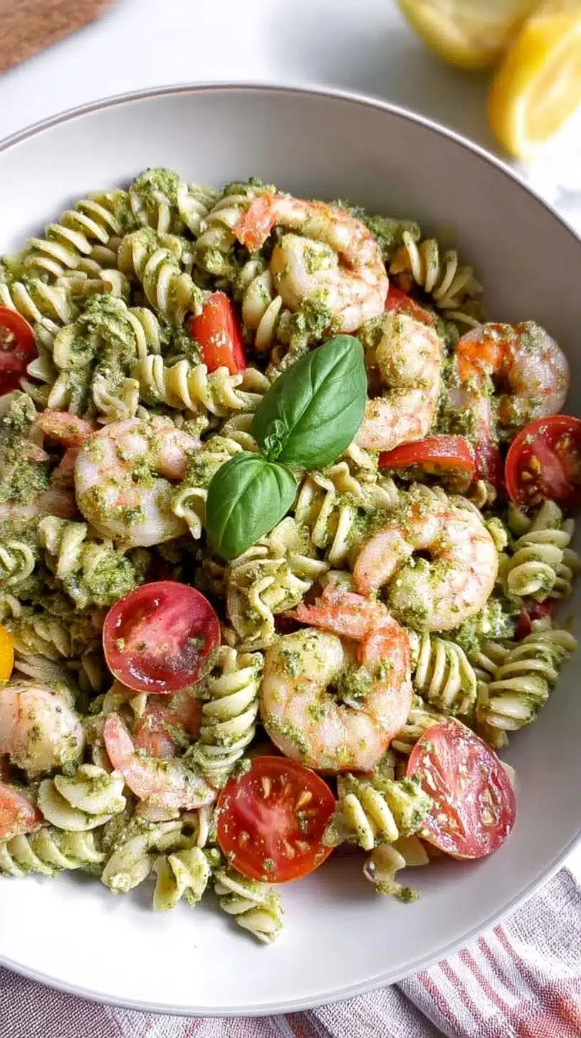 30-Minute Shrimp Pesto Pasta Salad
