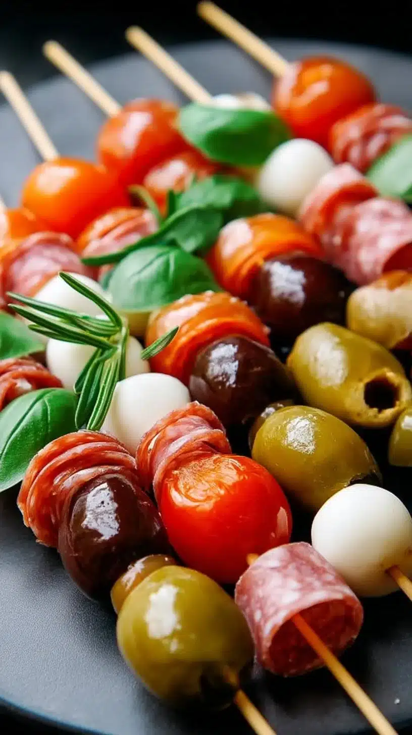 18 Delicious Valentine’s Day Finger Food Ideas 9 Antipasto Skewers