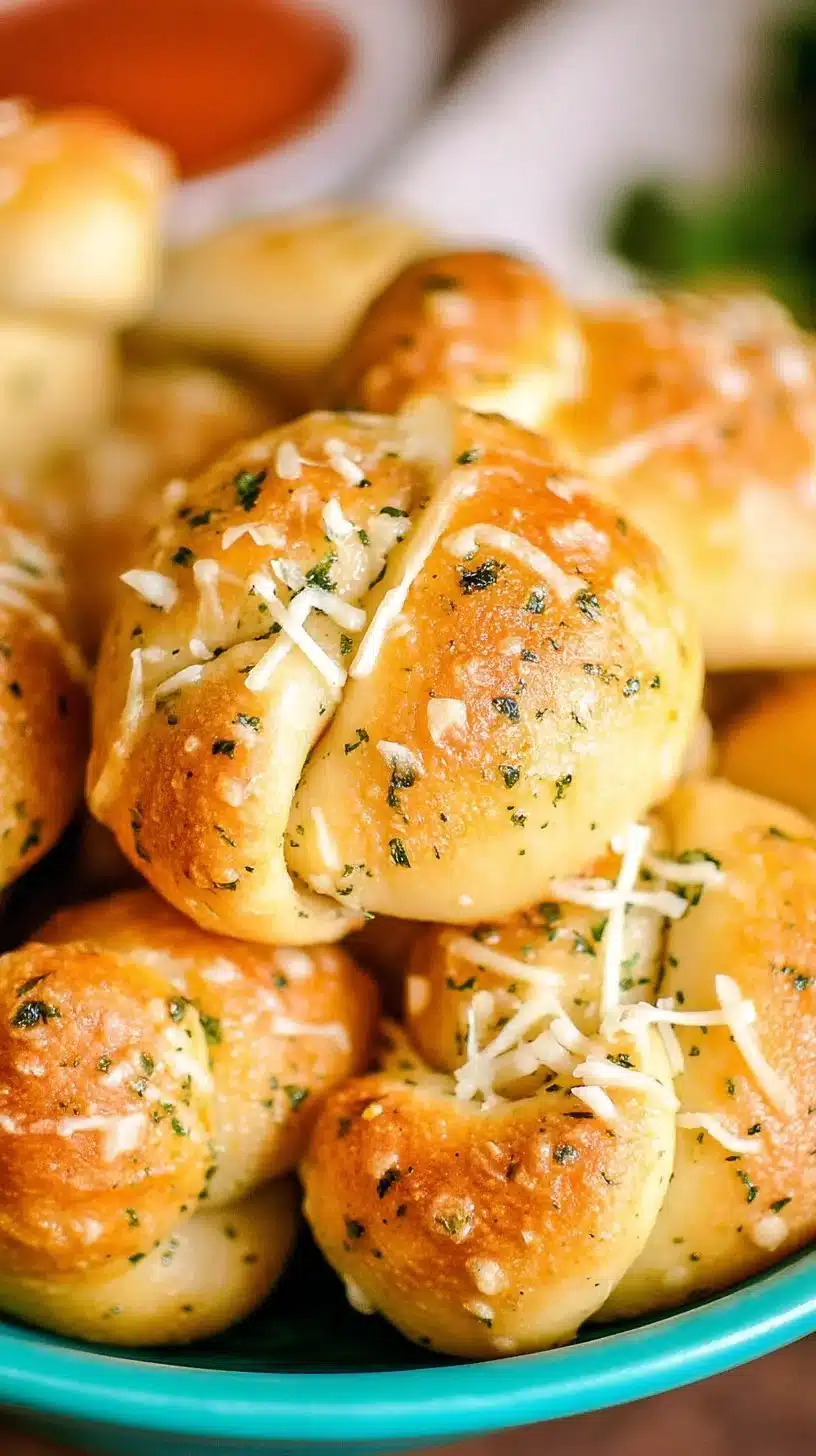 Garlic Knots 1 Golden brown garlic knots drizzled with garlic butter and parsley