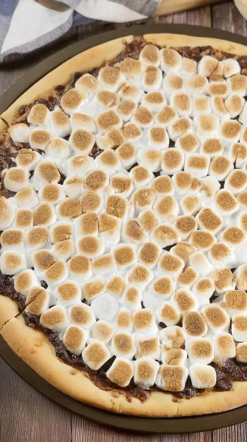 S’mores Pizza 1 Delicious S'mores Pizza topped with chocolate, marshmallows, and graham crackers