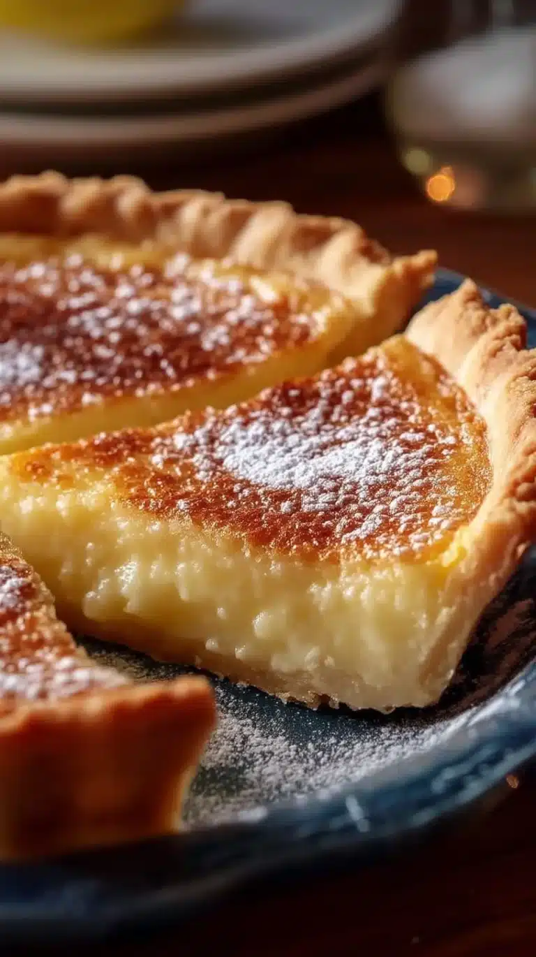 Delicious slice of Amish Buttermilk Pie topped with whipped cream