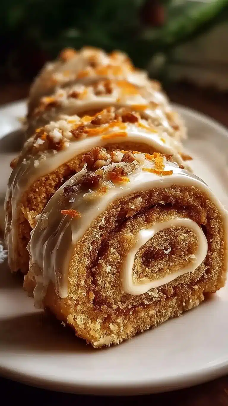 Delicious carrot cake rolls with cream cheese frosting on a plate