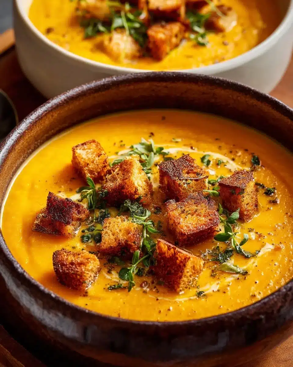 Creamy Sweet Potato Soup 1 Bowl of creamy sweet potato soup garnished with herbs and spices