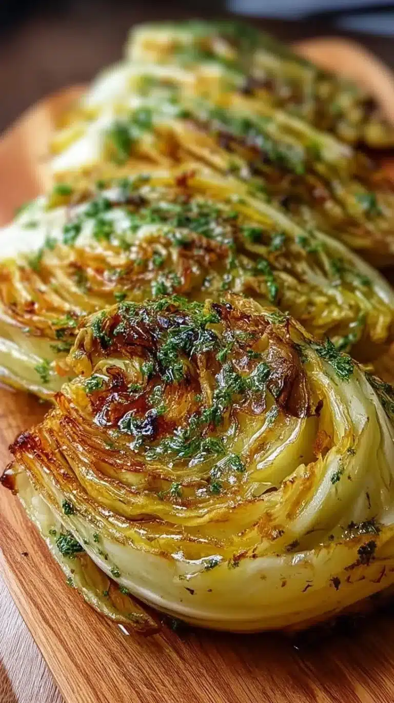 Easter roasted cabbage wedges with herb drizzle served on a plate.