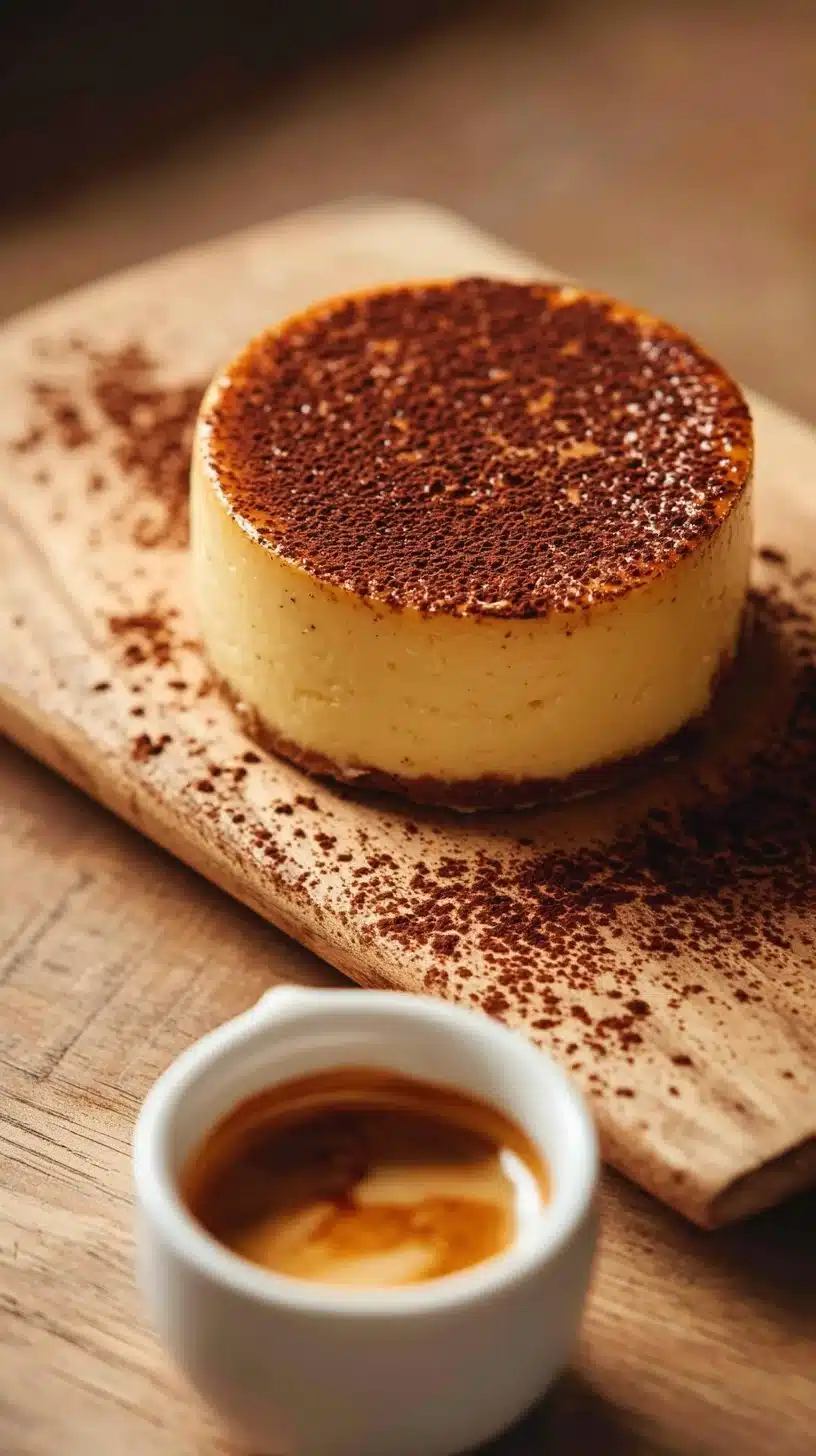Espresso Caramel Crème Brûlée 1 Delicious Espresso Caramel Crème Brûlée dessert topped with caramelized sugar.
