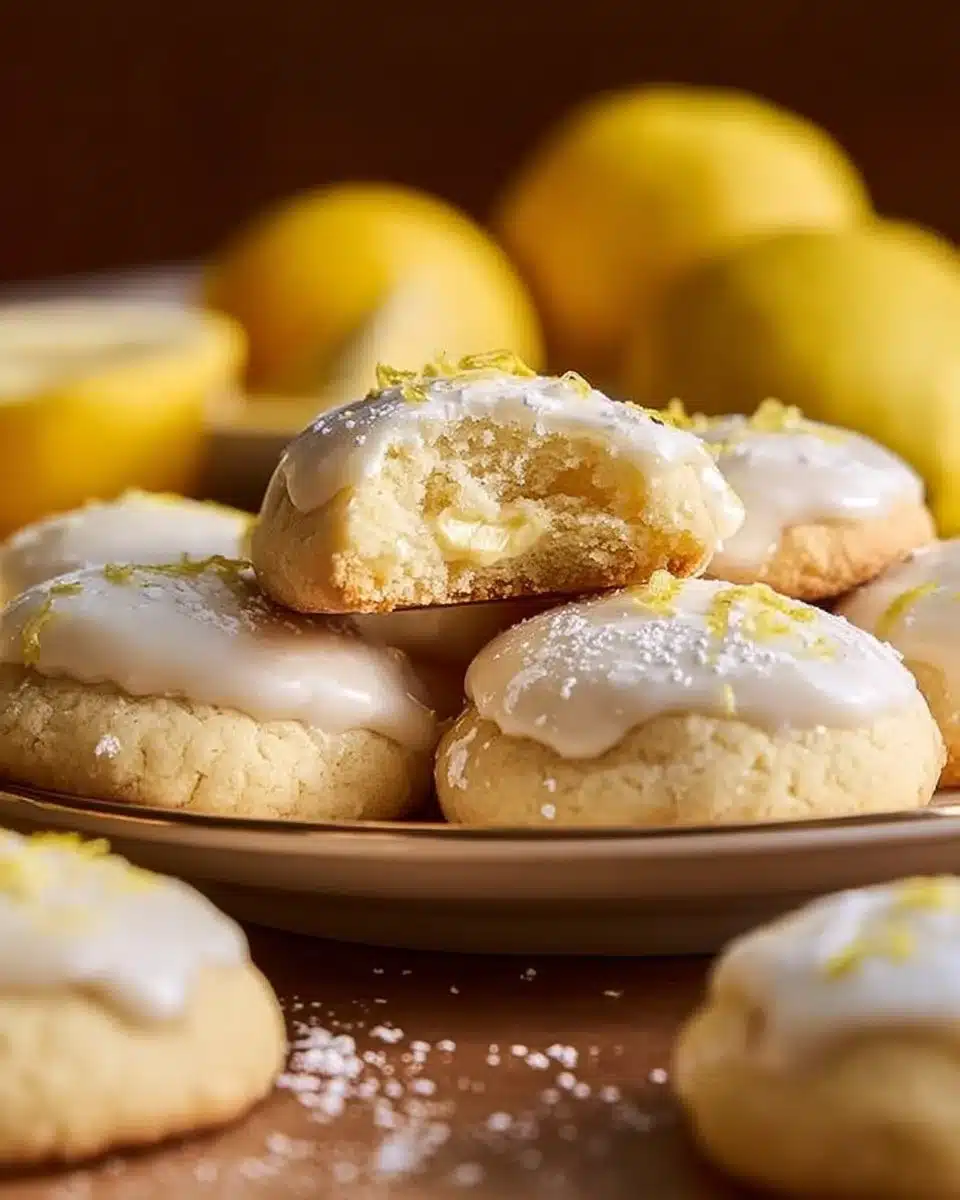 Italian Lemon Ricotta Cookies 1 Italian lemon ricotta cookies on a plate, showcasing their soft texture and vibrant lemon flavor.