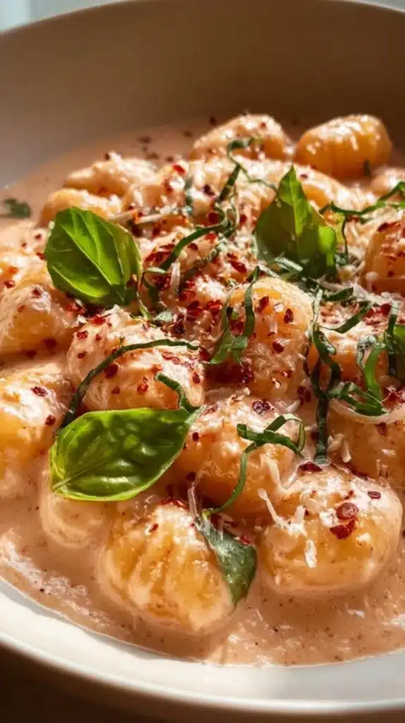 Delicious Millionaire Gnocchi with creamy sauce and toppings