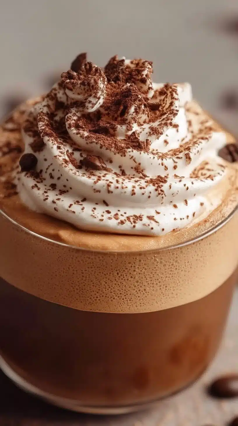 Mocha Caramel Mousse 1 Decadent mocha caramel mousse topped with chocolate and caramel sauce