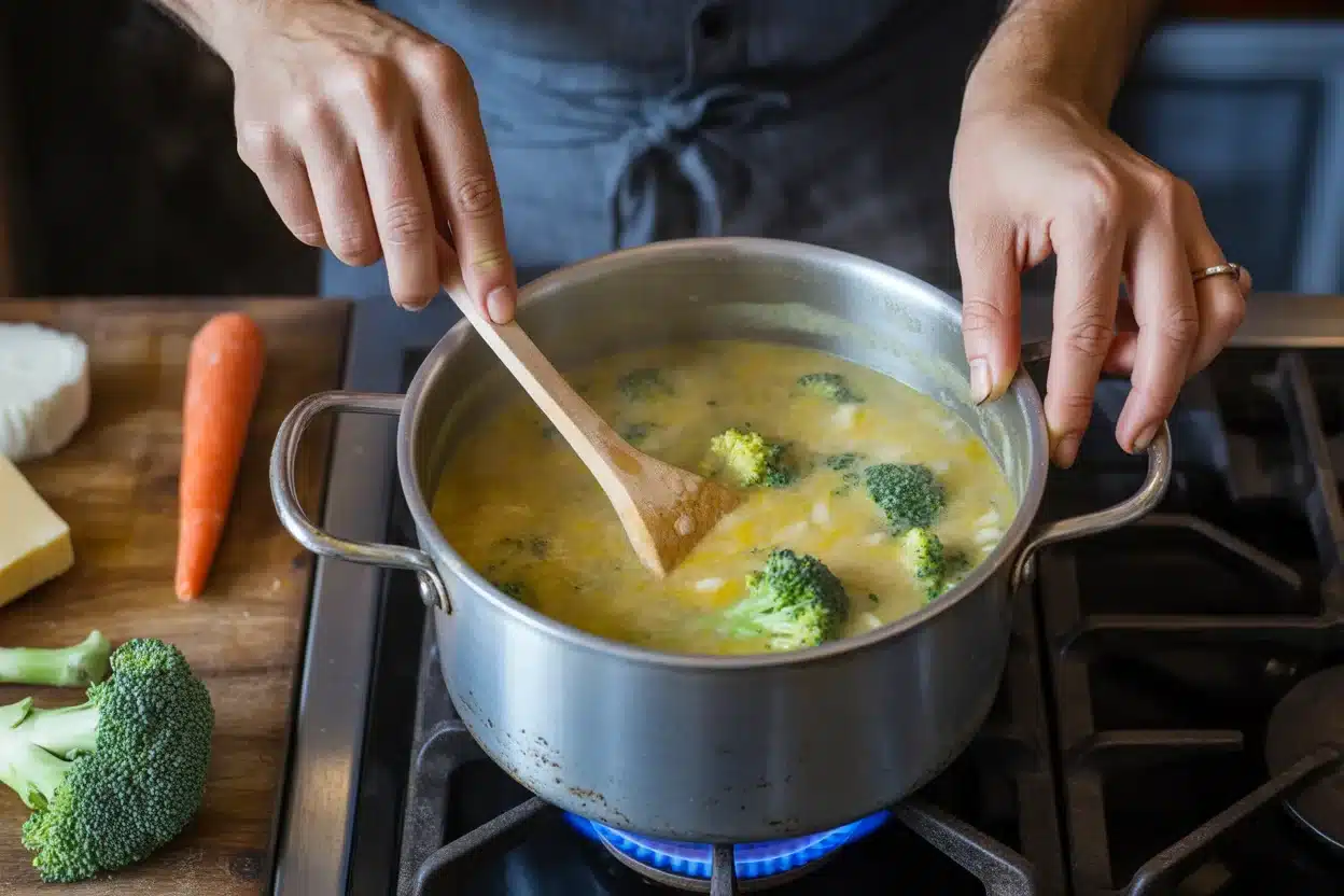 6 Simple Steps to Make Cozy Broccoli Cheddar Soup 3 broccoli cheddar soup